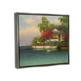 thumbnail image 3 of Tropical Boats Waterfront Scenery Landscape Painting Luster Gray Framed Art Print Wall Art, 3 of 6