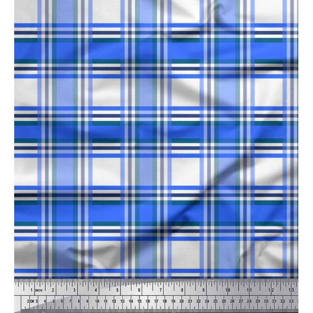 Soimoi Satin Silk Fabric Gingham Check Decor Fabric Printed Yard 42 Inch Wide