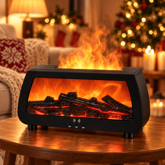 Flame Diffuser, 7 Colors Flame Fireplace Humidifier, 200mL Essential Oil Diffuser, 4 Light Modes with Sound-Reactive Effects, 2/4/6H Timer, Low-Water Auto Shutoff Mist Humidifier for Home Room Office