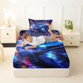 thumbnail image 4 of Castle Fairy Cyberpunk Blue Car Twin Sheet Sets 3pcs for Men, Neon City Bedding for Bedroom, Blue and Orange, 4 of 6