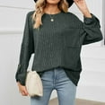 thumbnail image 6 of RYDCOT Winter Sweaters for Women 2023 Women's Winter Casual Solid Round Neck Long Sleeves Knitted Pits Loose Sweater Tops Clearance, 6 of 7