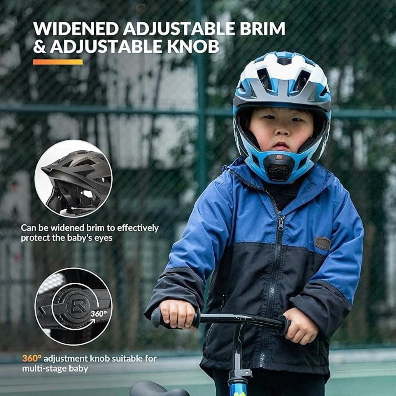 ROCKBROS Bicycle Helmet Kids Helmet Full Face Safety Helmet Removable Helmet Chin All-Round Ventilation Holes with Adjustable Brim for Kids Age 5-12