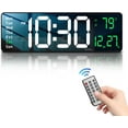 thumbnail image 5 of 16.2 Inch LED Digital Wall Clock with Remote, Large Display LED Digital Clock Auto Brightness, Alarm Date Temp Week Display, 12/24H Format - Green, 5 of 5