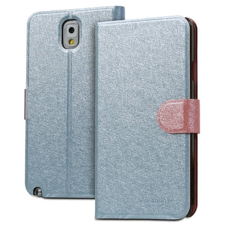 Fosmon CADDY-SILK Leather Wallet Flip Case for Samsung Galaxy Note 3 III (Sky Blue /
