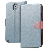 Fosmon CADDY-SILK Leather Wallet Flip Case for Samsung Galaxy Note 3 III (Sky Blue / Peach)