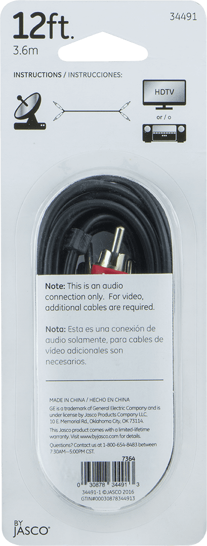 GE 12ft RCA Audio Cable