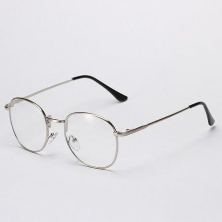 Men Women Vintage Metal Myopia Eyewear Square Optical Glasses Retro Frame Retro Silver