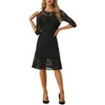 thumbnail image 2 of INSPIRE CHIC Women's Lace Dress 3/4 Sleeves Ruffle Bodycon Fishtail Elegant Dress XS Black, 2 of 6