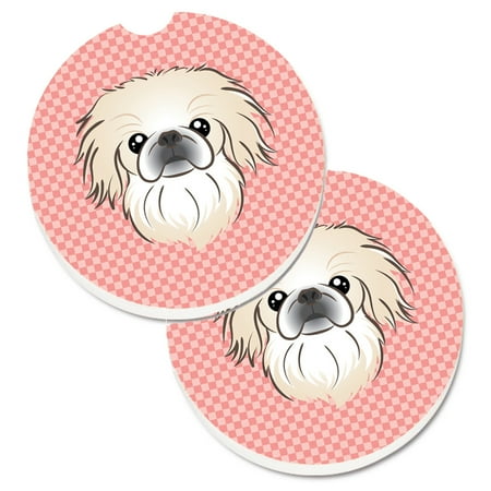 

Carolines Treasures BB1221CARC Checkerboard Pink Pekingese Set of 2 Cup Holder Car Coasters Large multicolor