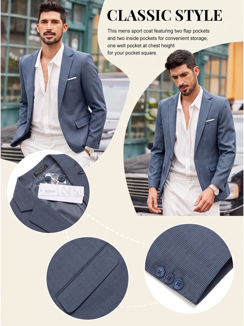 COOFANDY Mens Plaid Sport Coats, Two Button Lightweight Casual Blazer ...