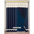 thumbnail image 2 of 11-Pc Nautic Floral Scroll Vine Embroidery Pleated Comforter Curtain Set Ivory Navy Blue Creme Yellow Queen, 2 of 4