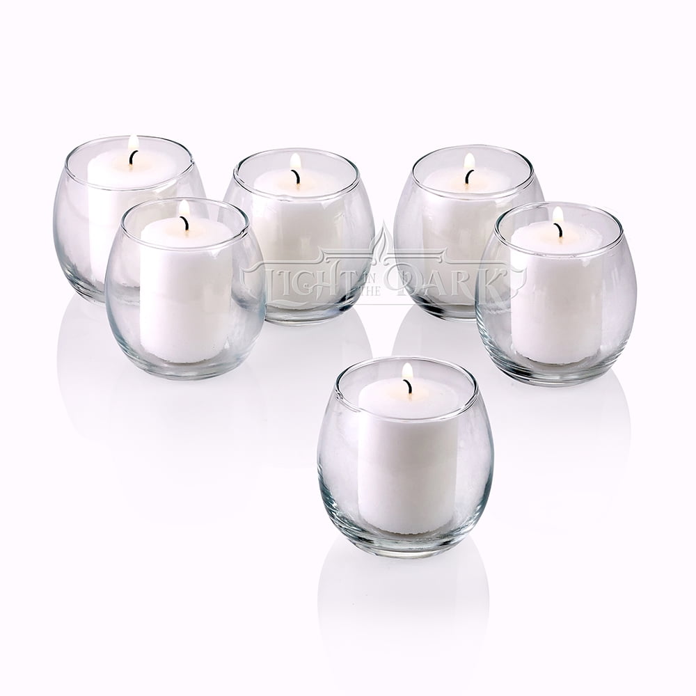 Clear Glass Hurricane Votive Candle Holders With White Unscented votive