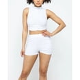thumbnail image 2 of Women's Crop Top & High Waisted Shorts Casual Loungewear Shirring Fabric Set, Black, S, 2 of 2