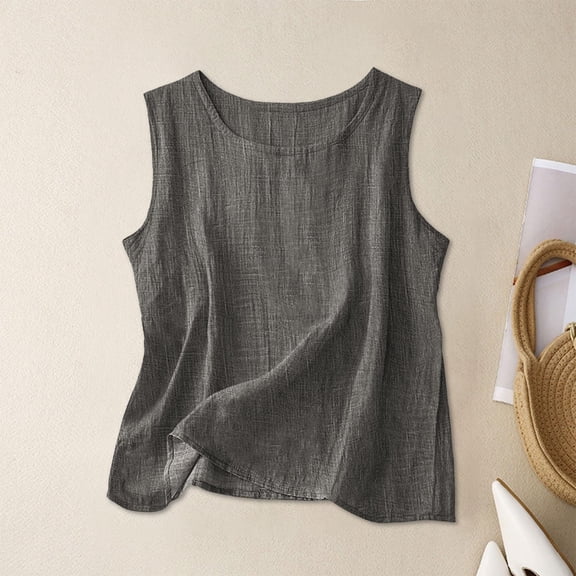 YOZGXEG Tank Tops For Women Women Casual Summer Cotton Linen Sleeveless Tank Top Basic Layering Camisole Beach Vacation Shirt Gray S-5Xl