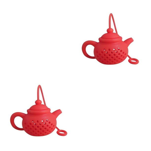 Kearding Infusor de té en forma de tetera reutilizable fácil de limpiar filtro de hojas operación Simple resistente al calor colador de café Rojo 2piezas