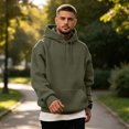 thumbnail image 4 of Resicozy Fleece Hoodies for Men Long Sleeve Hooded Sweatshirt Casual Basic Pullover Hoodie with Pocket Army Green XL, 4 of 6