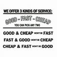 thumbnail image 2 of VWAQ We Offer 3 Kinds of Service: Good, Fast & Cheap Vinyl Wall Decal Workplace Business Notice (15"H X 20"W Black), 2 of 2