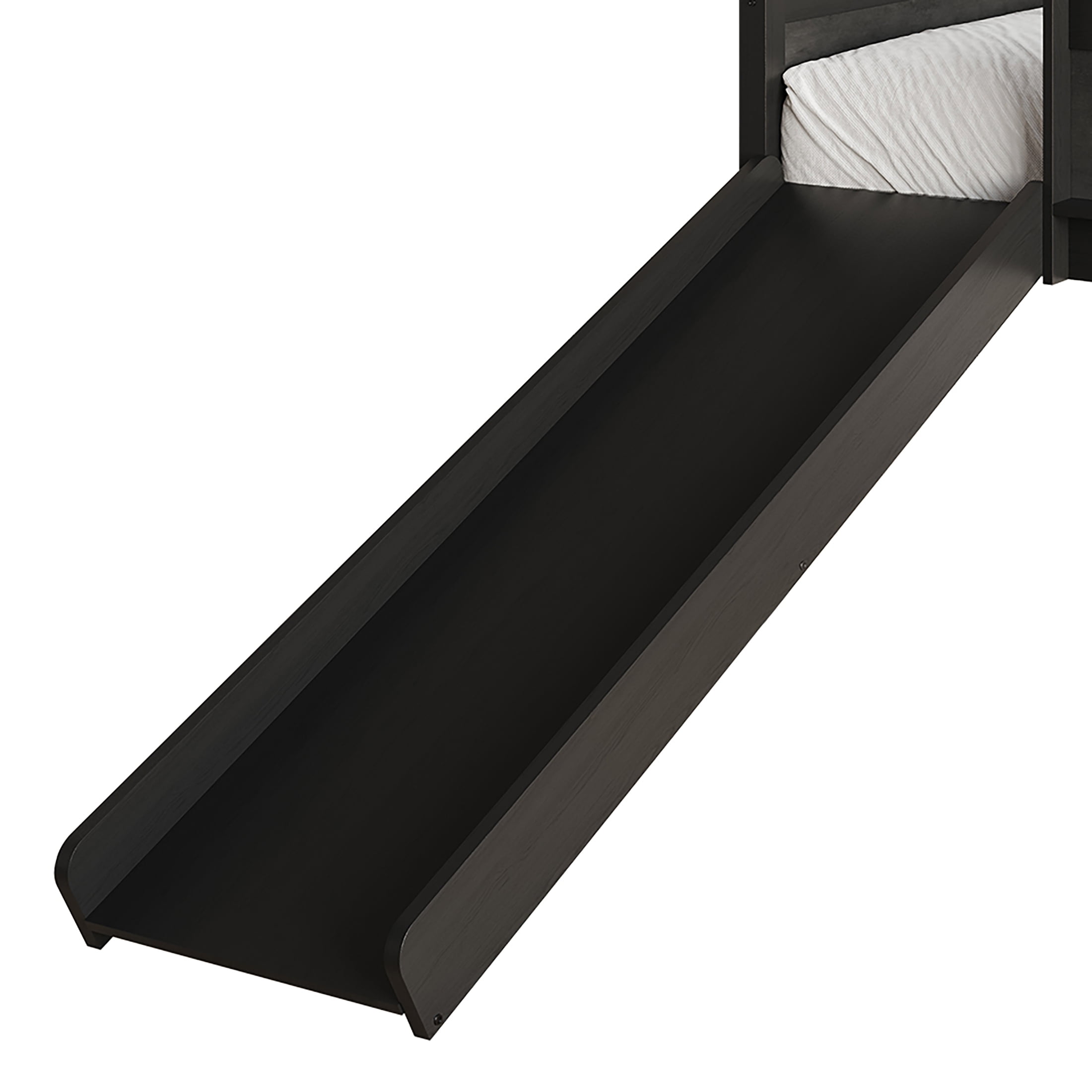 Castle Place Wooden Twin Junior Loft Bed with Chalkboard and Slide, Black