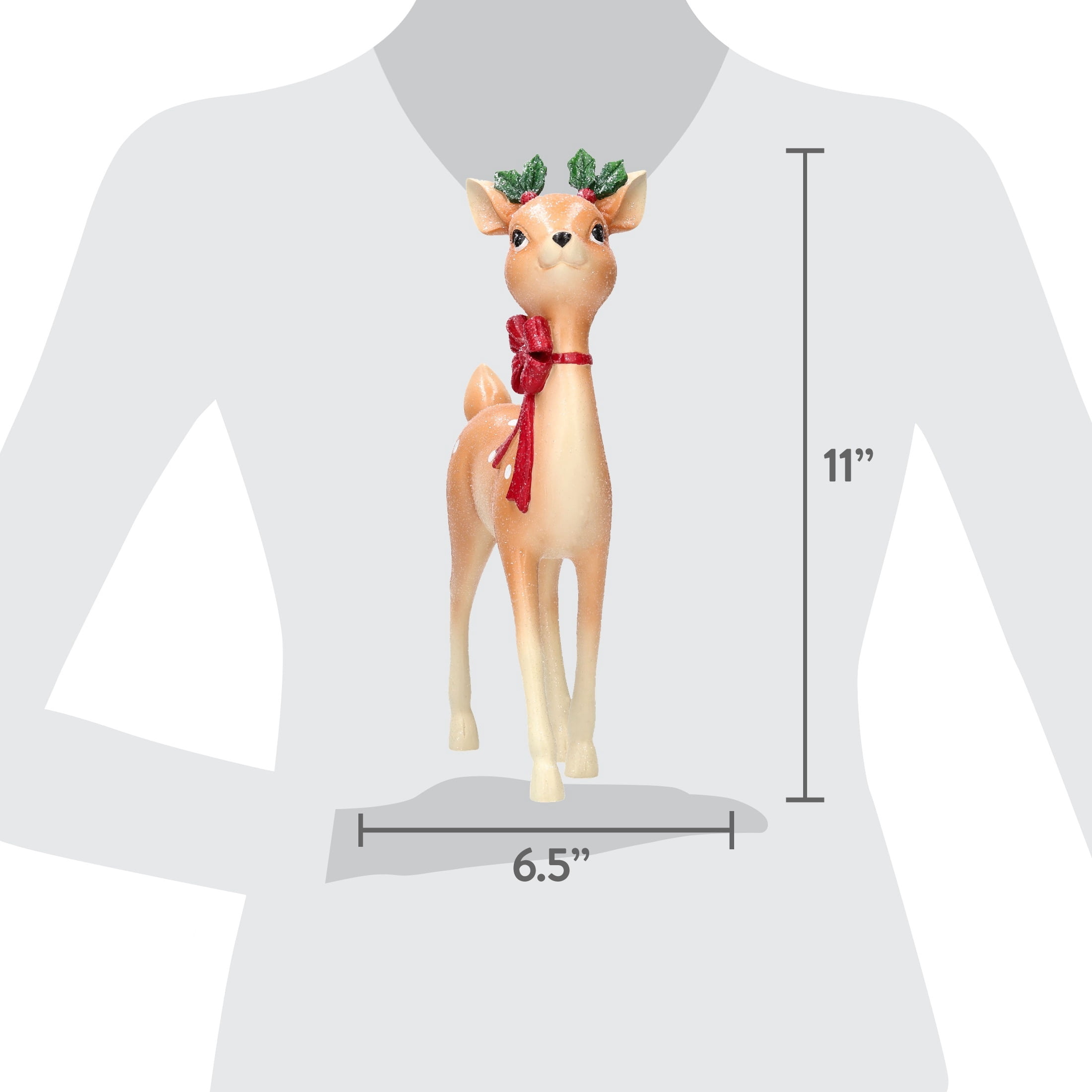 Standing Deer with Red Bow Christmas Decoration, Multicolor, 11", by Holiday Time