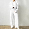 thumbnail image 2 of hoksml Women's Ribbed Knit Hooded Tracksuit 2 Piece Outfit, V Neck Long Sleeve Top and Wide Leg Pants Casual Loungewear Set, 2 of 8