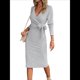 thumbnail image 1 of Vestido de Suéter de Larga para Mujer, Vestido Ajustado con Abertura Lateral, Otoño, Midi, , Escote en V Profundo, Ajustado, Gris L, 1 of 8