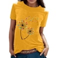 thumbnail image 1 of Fvwitlyh Robe T-Shirt Femmes Manches 3/4 Col Rond Imprimé Floral Pétale Chemises Haut Décontracté Ample Confortable Tee Blouse Jaune, TTTG, 1 of 5