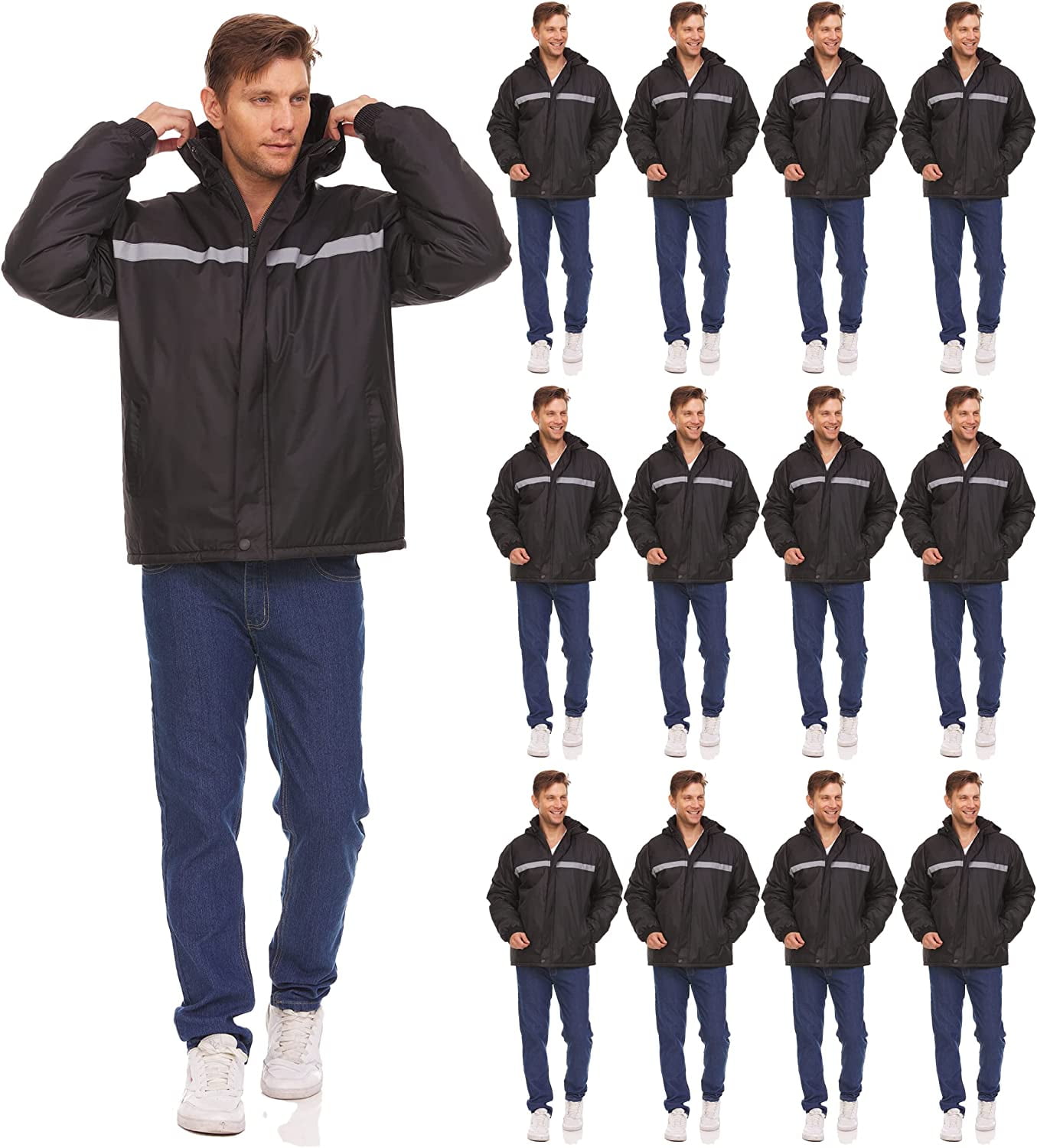 12 Pack of Mens Jackets Winter Coats in Bulk, Hooded Jacket for Men