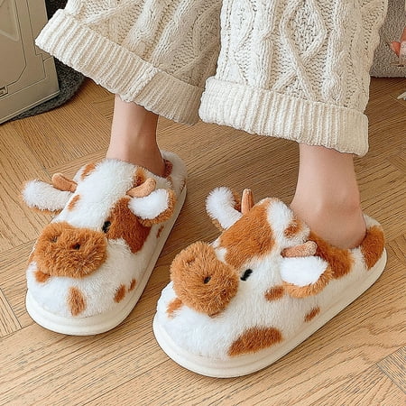 

NASIQXB Couples Men Women On Furry Flat Home Winter Round Toe Keep Warm Spotted Cow Slippers Shoes Lady Slippers for Women Slipper Socks for Women with Non Women s Slippers