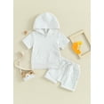 thumbnail image 2 of Biekopu Baby Shorts Set, Short Sleeve Hooded Slit T-shirt with Shorts Solid Color 2-piece Outfit, 2 of 9
