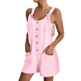 thumbnail image 2 of Womens Summer Jumpsuit Short Summer Casual Button Shorts Button Overalls for Women Pink, 2 of 5