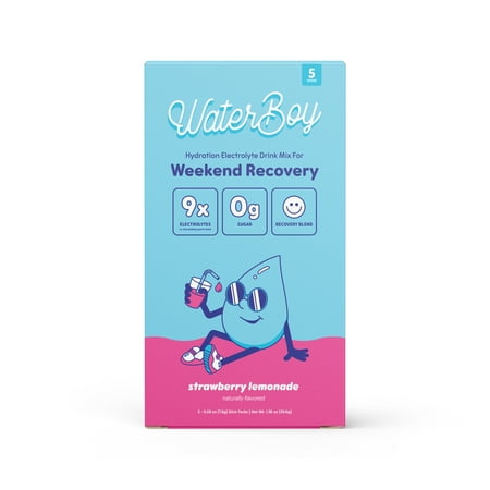 Waterboy Hydration and Weekend Recovery Powder Packets, Strawberry Lemonade 5 Count