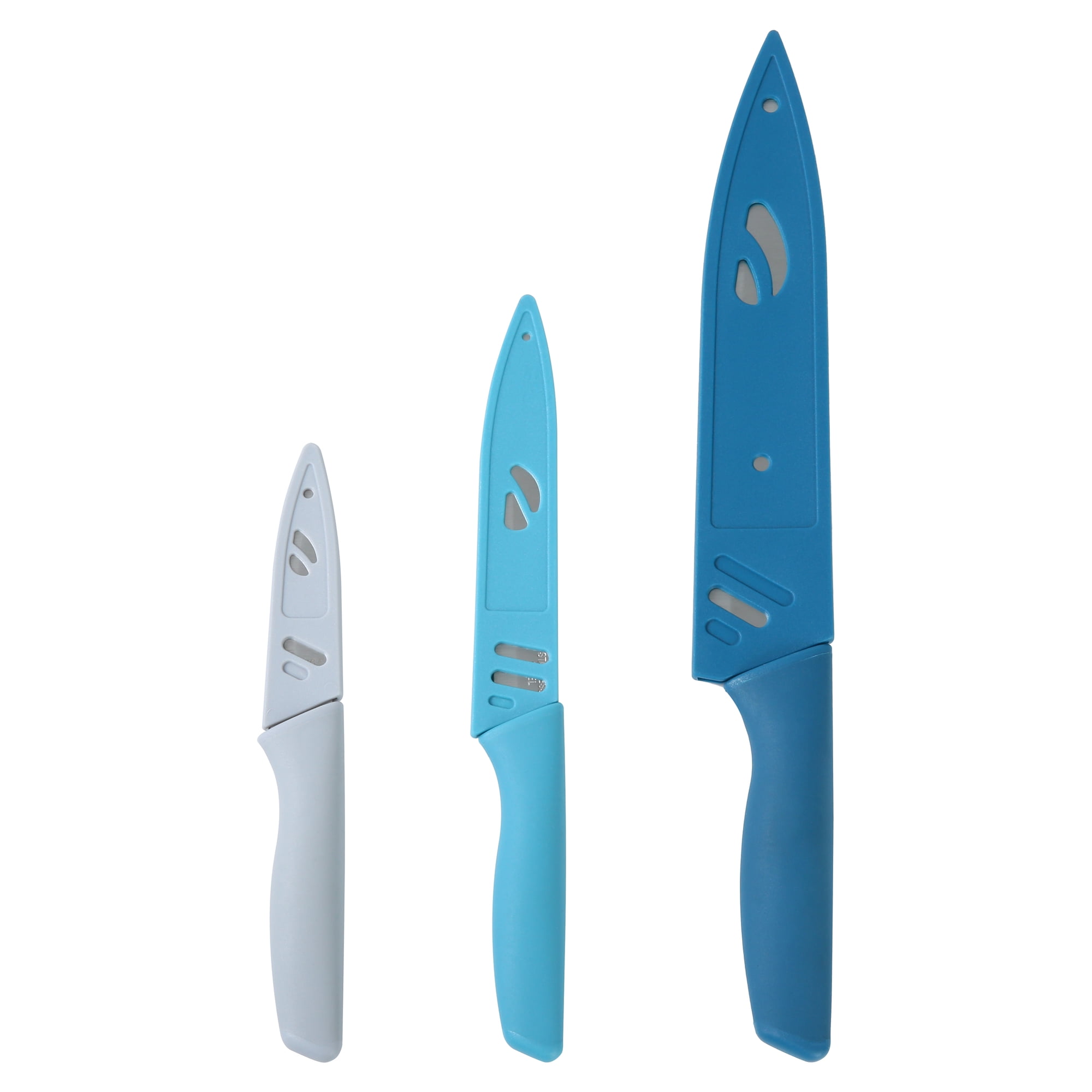 Mainstays 3 Piece Stainless Steel Color Knife Set with Soft Grip Handles