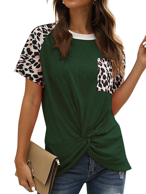 Nlife Women Leopard print Pocket Front Twisted Hem TShirt Walmart
