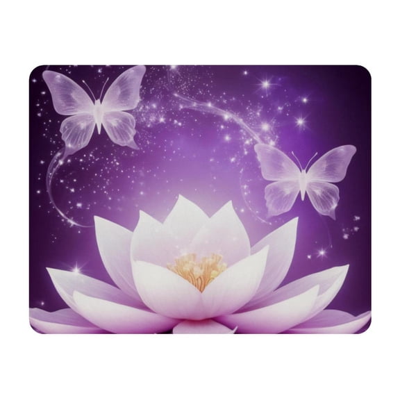 Small Mouse Pad Desk Pad, Office Mouse Mat Non-Slip Rubber Base, Mousepad for Computer Laptop 28x22cm,Glowing Purple Butterfly Lotus