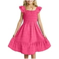 thumbnail image 1 of felwors Girls Dresses Double Pleated Sleeve Square Neck Off Shoulder with Pockets Sundress, 1 of 4