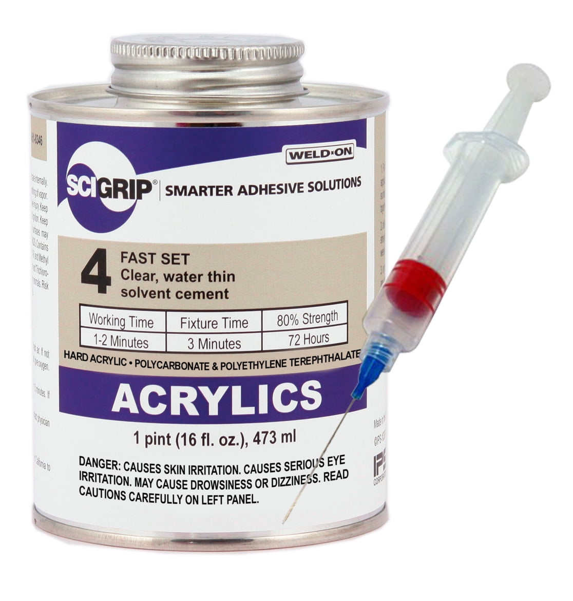 WeldOn 4 Acrylic Adhesive 16 oz (Pint) with 5CC Syringe Applicator and 25 Gauge Precision