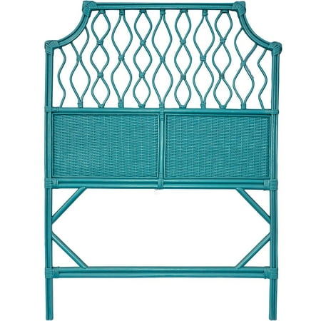 Boho Style Teal Blue Wicker Twin Size Headboard. Shabby Chic Rattan Single Headboard Perfect for