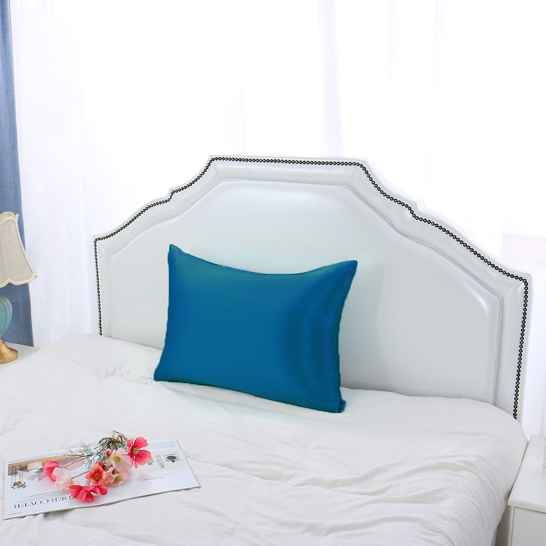 Unique Bargains 1 Piece 100% Silk Pillowcase Peacock Blue King