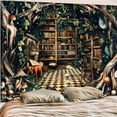 thumbnail image 2 of Fantasy Forest Bookshelf Tapestry Witchy Fairy Tree Mushroom Retro Backdrop Tapestries Wall Hanging Vintage Library Book Tapestry for Bedroom Living Room Dorm 80 x 60 inch, 2 of 6