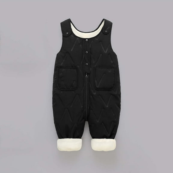 Tao Toddler Baby Overalls Winter Fleece Lined Quilted Suspender Romper Jumpsuit Snow Pants Black12-24 Months