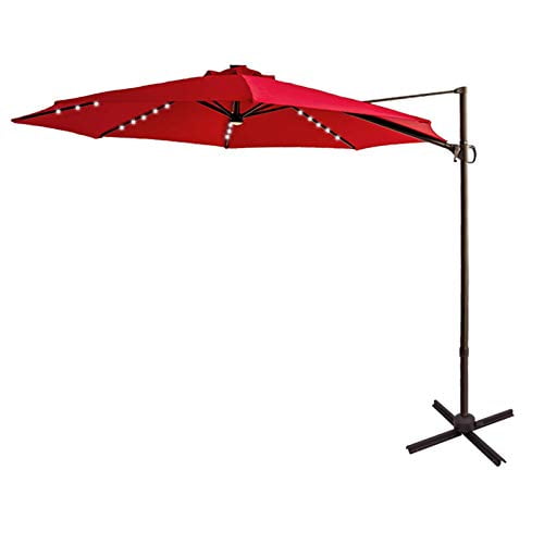 FLAME&SHADE 10 ft Solar LED Light Outdoor Adjustable Cantilever Hanging Offset Patio Umbrella with Stand Anthracite