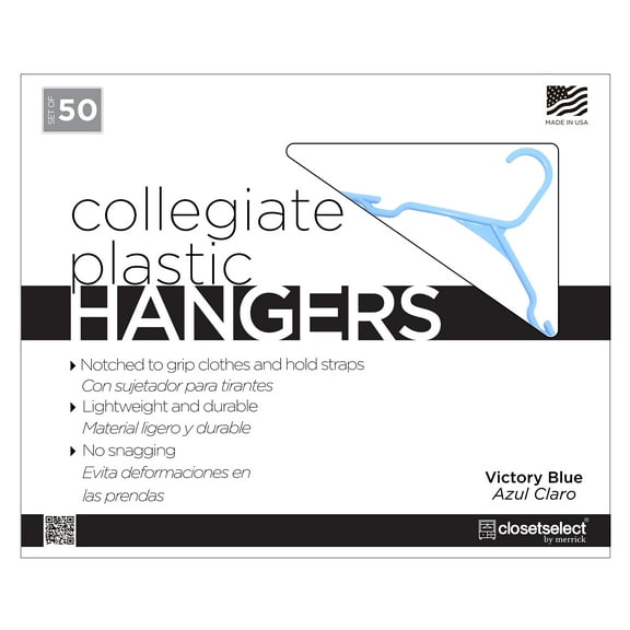 Closetselect Plastic Notched Adult Hangers for Any Clothing Type, Victory Blue 50 Count