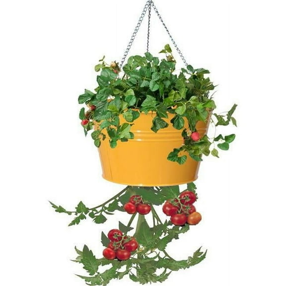 Houston International Trading 8399E SAFF S-2 7 x 7 x 12 in. Enameled Galvanized Steel Upside-down Hanging Planter, Saffron Yellow - Set of 2