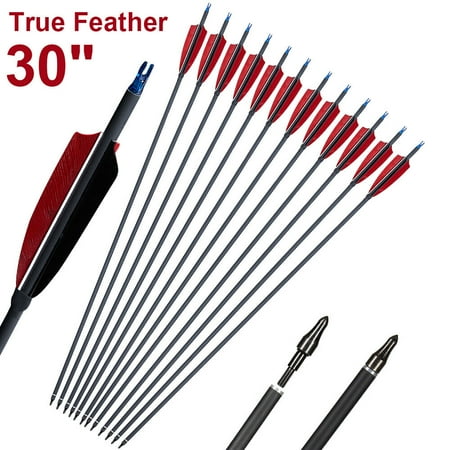 EROCK 12Pcs 30 Carbon Shaft Arrows Spine 500 OD 7.6mm True Turkey Feathers Hunting