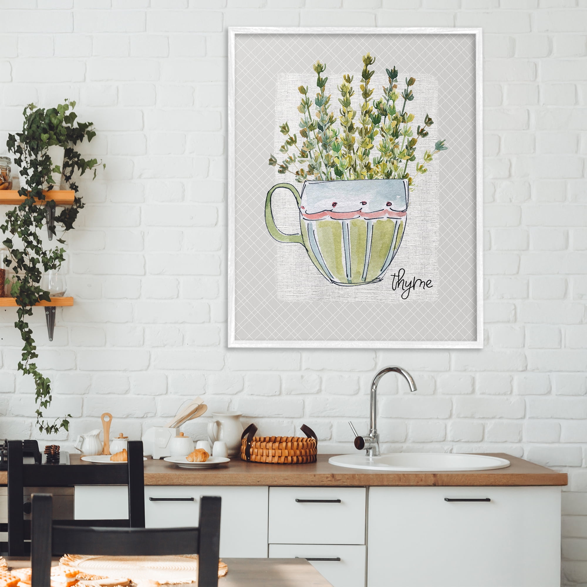 Stupell Industries Thyme Herb Mug White Framed Giclee Art, design by Livi Finn