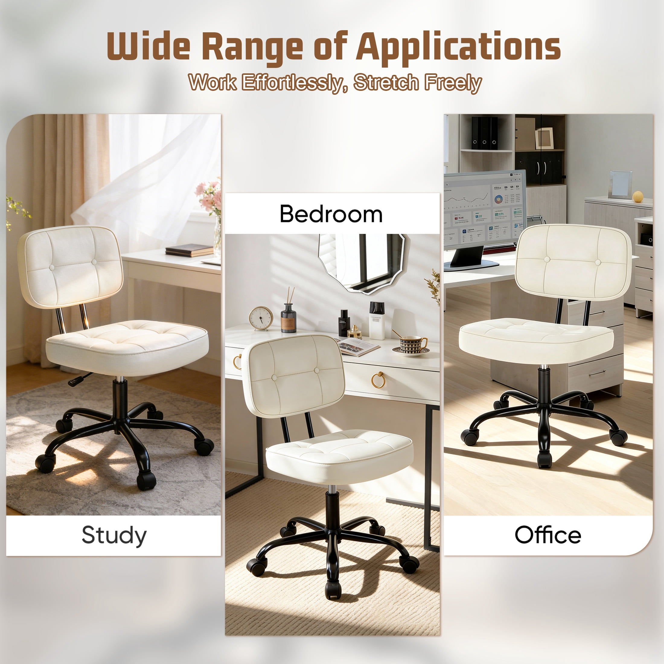 edx Height Adjustable Office Desk Chair, Low-Back Lumbar Support Rolling Work Swivel Task Chair with Wheels for Home Office Bedroom, Beige