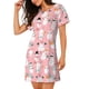 thumbnail image 2 of Fotbe Cute Pink Snowman Cat Bata de Dormir para Mujer con Estampado, Camisón de Algodón de Manga Corta, Ropa de Dormir Casual, 2 of 6