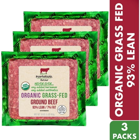 Walmart Grocery Marketside Butcher Organic Grass Fed Ground Beef 93 Lean 7 Fat 3 Count 3 Lbs