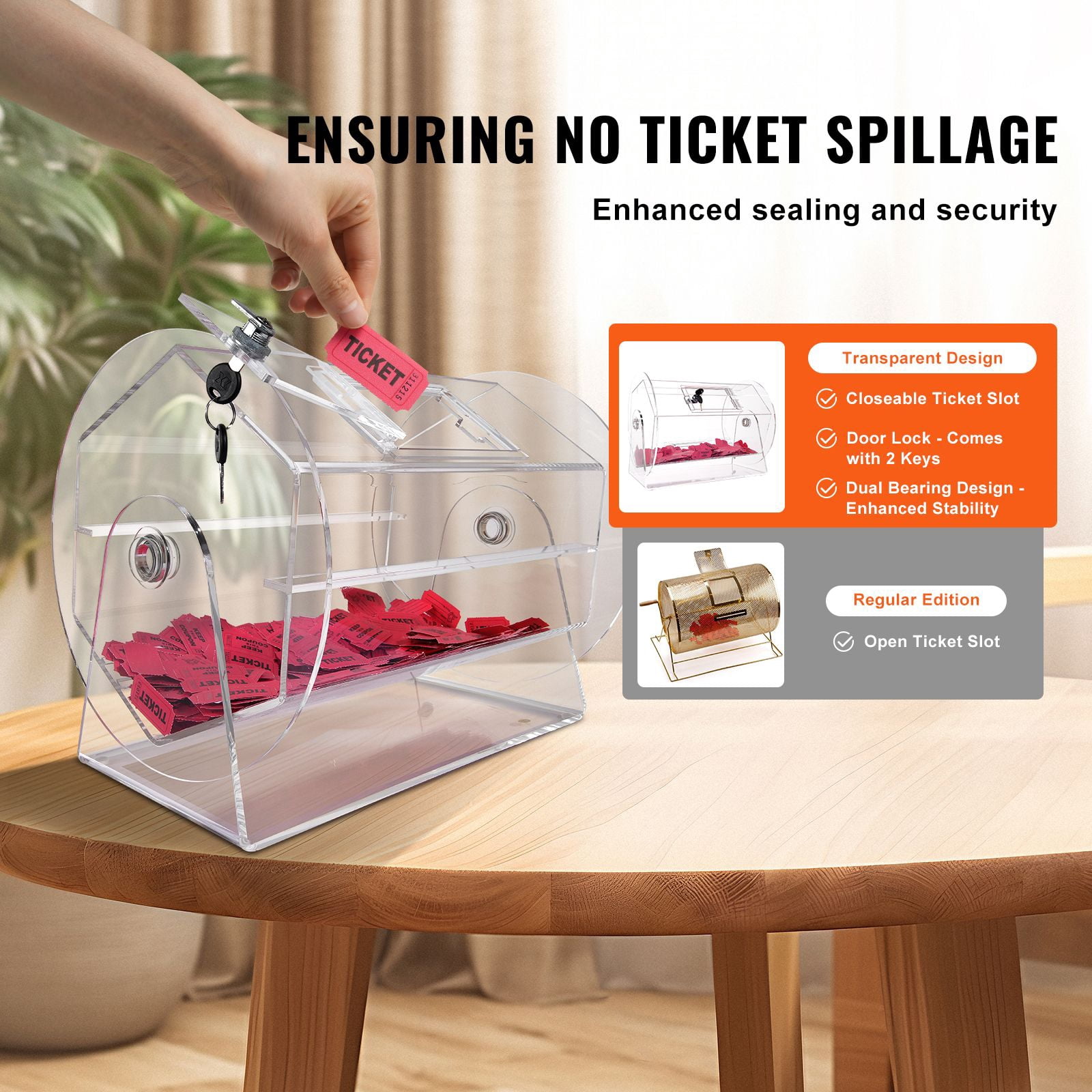 Acrylic Raffle Drum,Professional Raffle Ticket Spinning Cage with 2 Keys, Transparent Lottery Spinning Drawing, Holds 5000 Tickets or 200 Raffle Balls, Raffle Ticket Box for Lottery Games Bingo