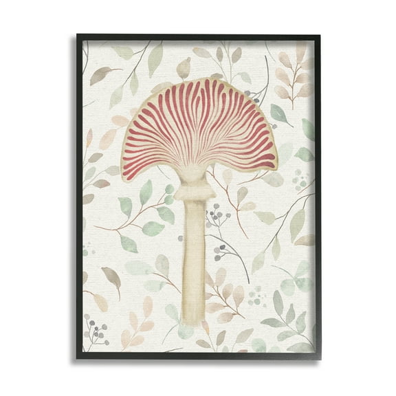 Stupell Industries Soft Botanicals & Mushroom Botanical & Floral Painting Black Framed Art Print Wall Art, 11 x 14